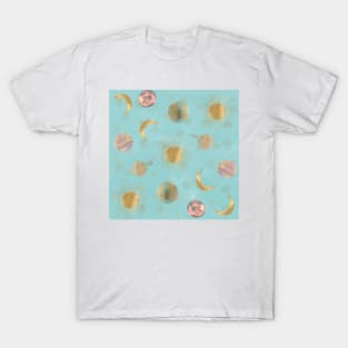 Gold Sun Moon Planets Space Blue illustration T-Shirt